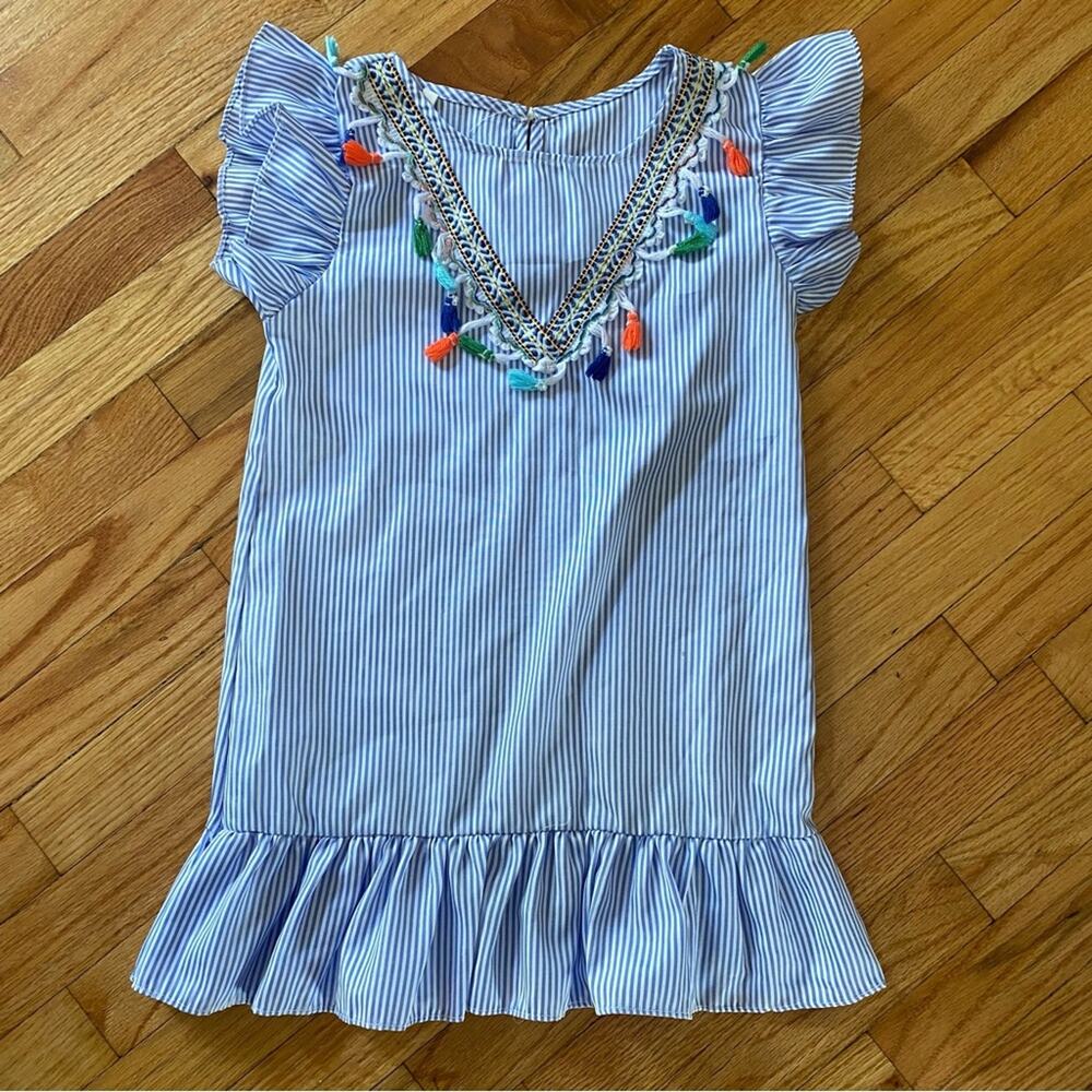 Boutique girls striped fringe accent dress